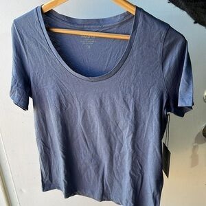 NWT Naadam Slate Blue Cotton & Cashmere Scoop Neck T-Shirt Altani Top It#C60